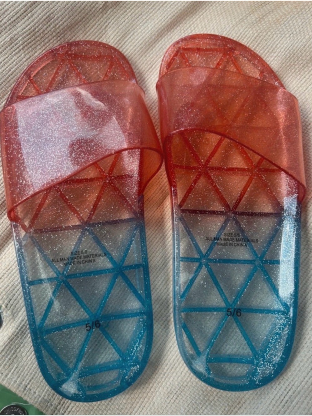 Source Unknown Red to Blue Ombre Glitter Slide Sandals